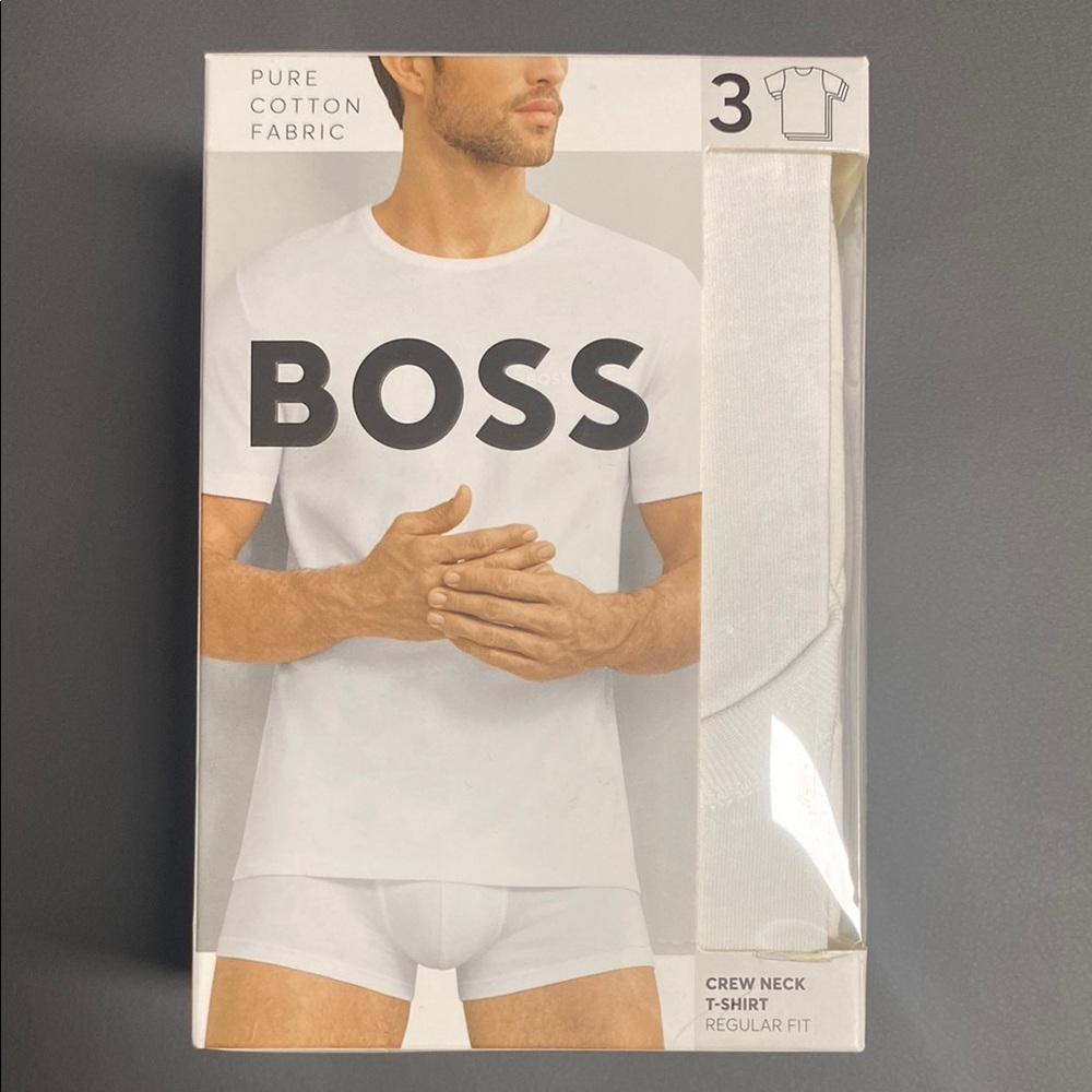 BOSS Men's White Crew Neck T-Shirt 3-Pack